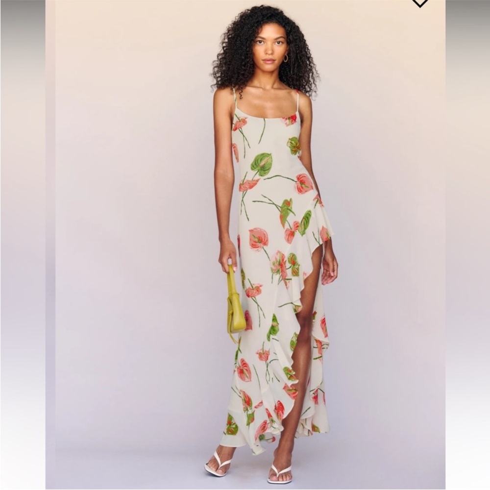 Reformation White Cream Asymmetrical Sundress with Slit